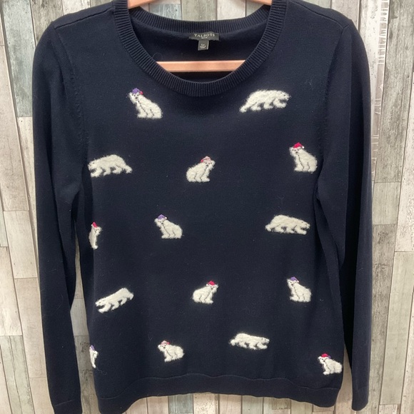 Sweaters - Talbots Petites Blue Polar Bear Sweater Sz Lp